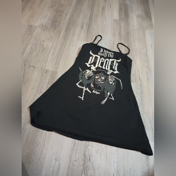 Killstar Other - Black Graphic Slip Dress with 'I Dance With The Dead' Print